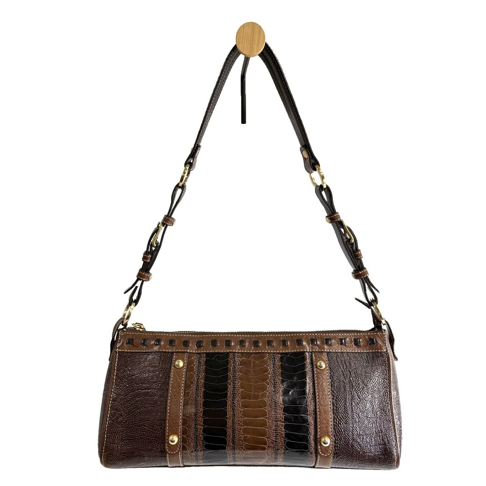 Brahmin Croc Embossed  Textures Multi-Brown Leathers Shoulder Small Bag Purse